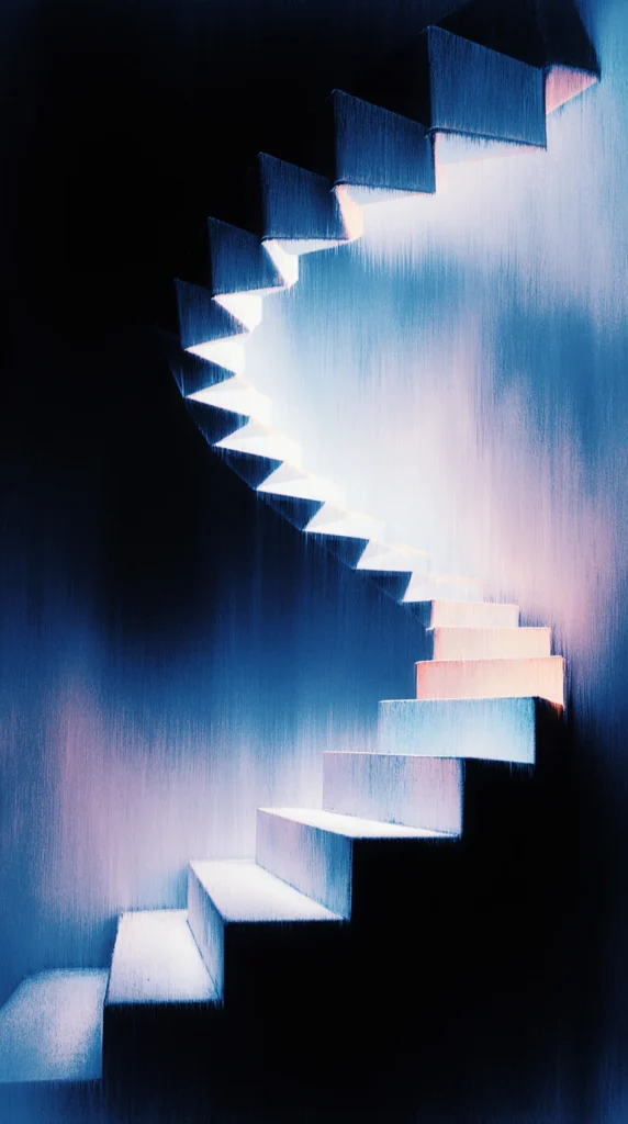 A spiral staircase leading upward, where each step represents a measurable stage in the agency's workflow.